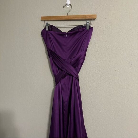 David Meister Purple Satin Strapless Cocktail Midi Dresss Size 4 - Picture 8 of 13